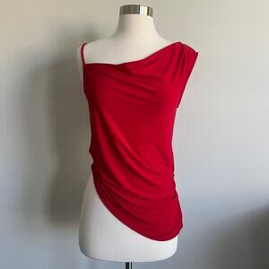 Express Body Contour Sleeveless Blouse Ruching Detail Asymmetrical XS Red NWT